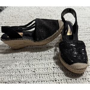 Vidorreta Espadrilles Closed Toe Slingback Womens 9 EU 39 Leather Sequin Black